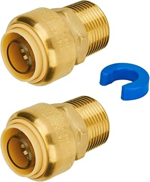 SUNGATOR Push Fit Male Adapter, 3/4" x 3/4" Plumbing Fitting, Brass, 2-Pack