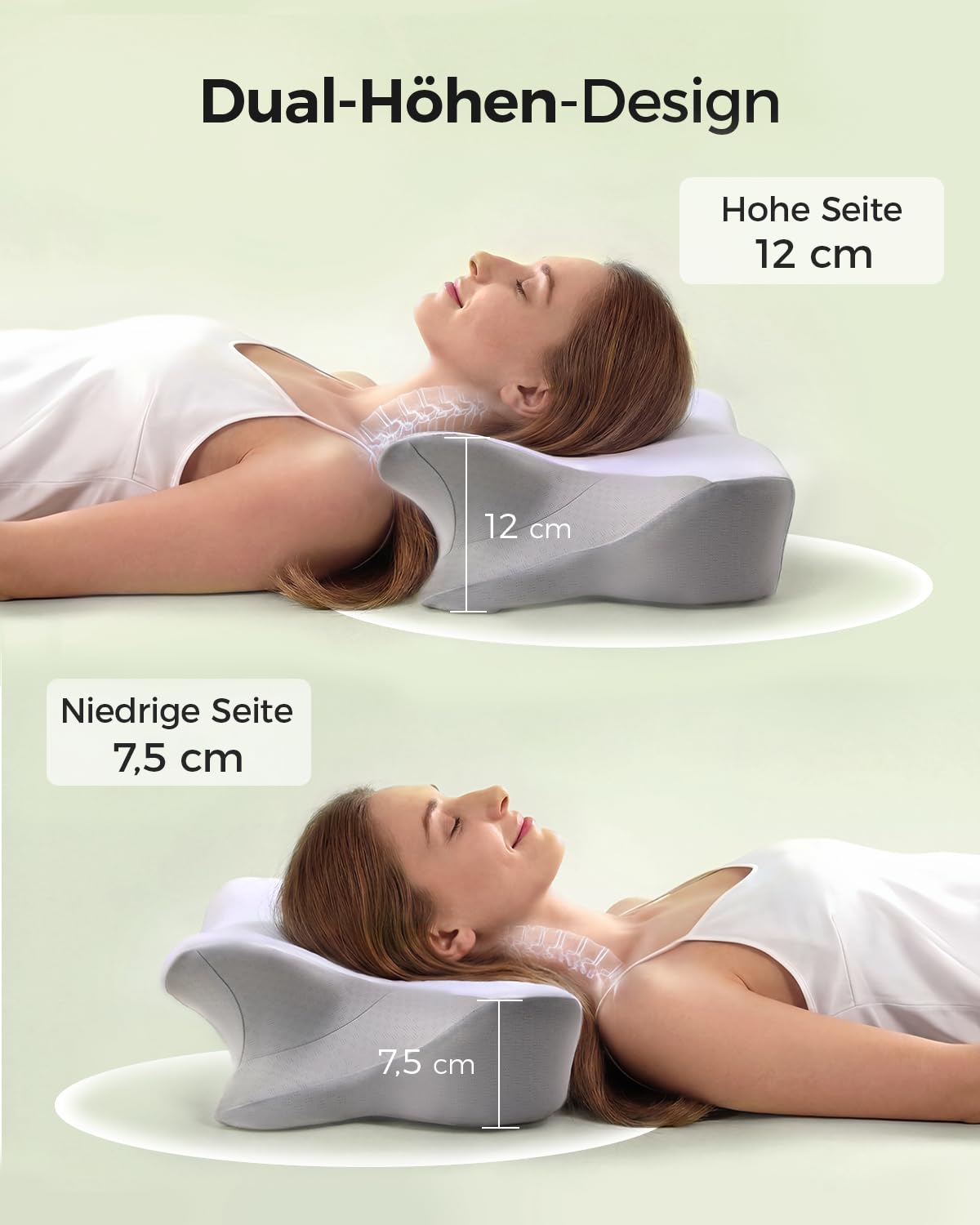 Almohada cervical ortopédica de espuma viscoelástica, cojín cervical ergonómico para una comodidad óptima para dormir, con zona de apoyo para brazos para dormir de espalda, estómago y de lado