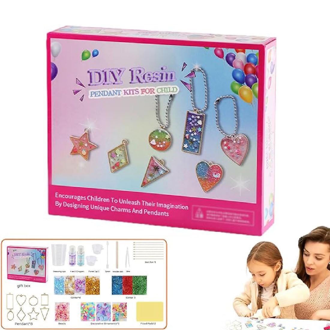 GUSHE DIY Resin Pendant Kits for Child, 2025 New DIY Handmade Crystal Epoxy Pendant Crystal Resin Pendant Kits, Resin Jewelry Making Kit, Creative Resin Craft Kit for Beginners, Kids and Adults