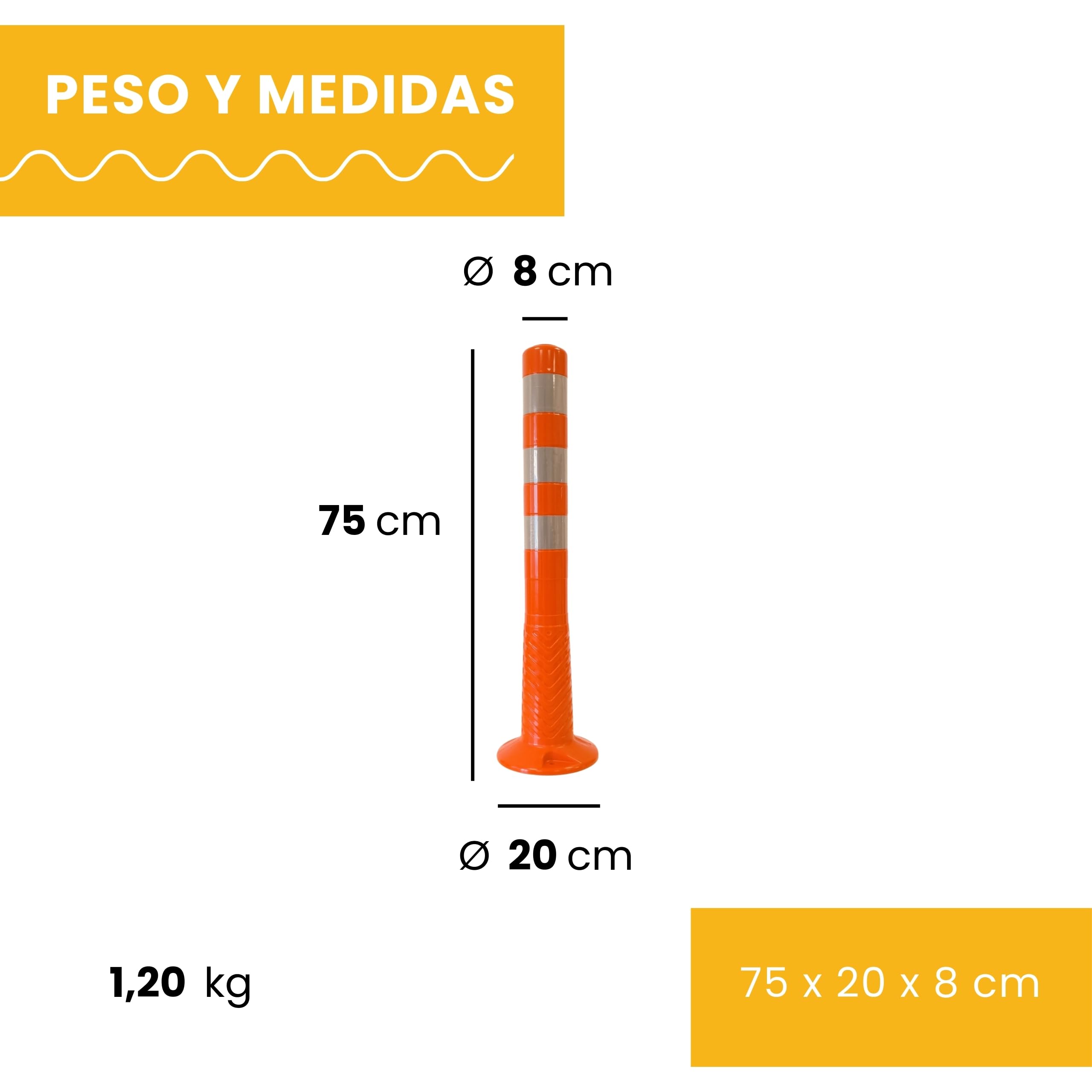 PARKING FACIL | Borne de signalisation flexible avec bandes réfléchissantes | Taille : 75 cm | Vis incluses | 1 unité (orange)