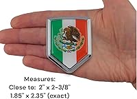 Vista 2 de Calcomanía 3D cromada con la bandera de México, emblema mexicano, forma de escudo de Car Chrome Decals