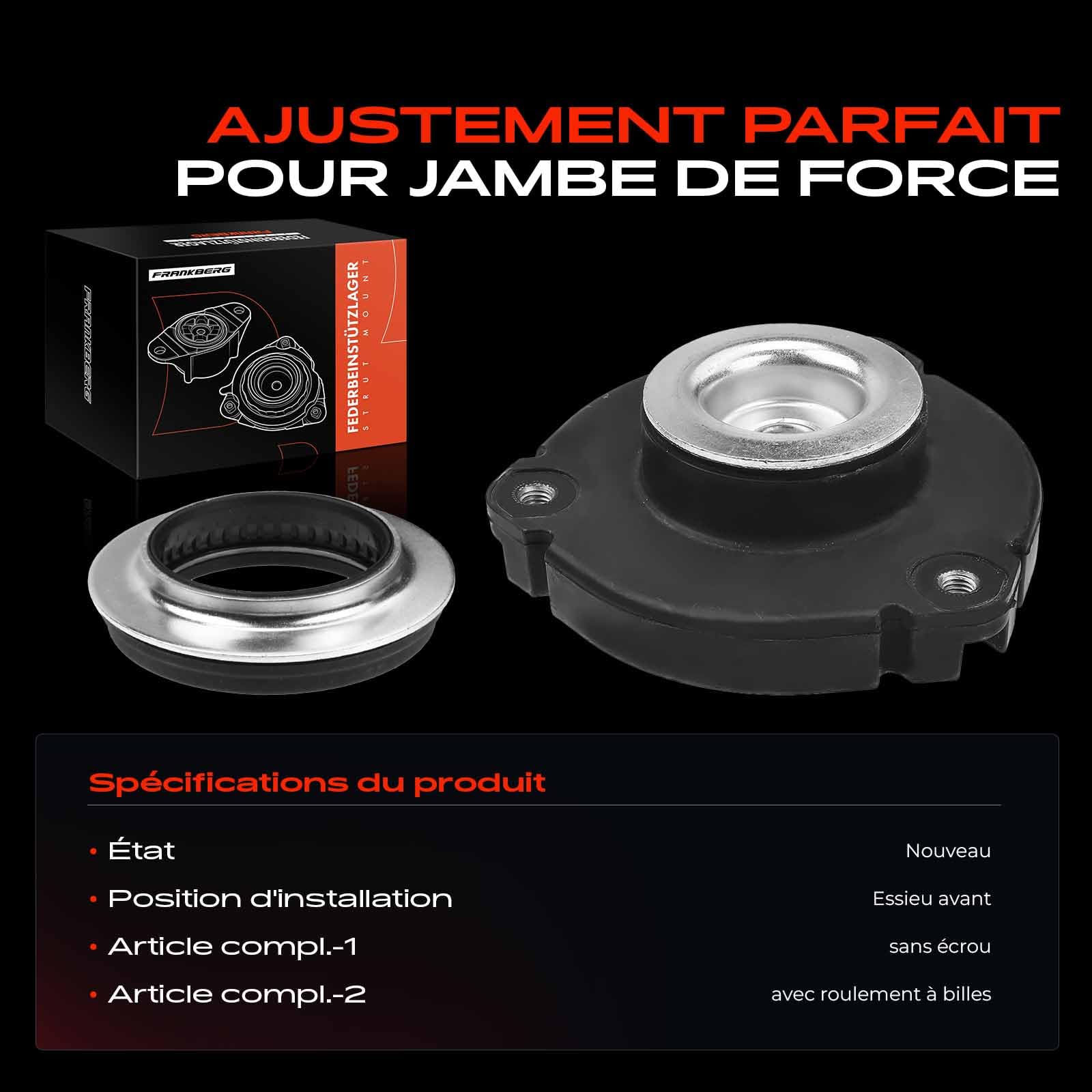 Frankberg Support de jambe de force d'essieu avant 5Z0412331C | Compatible avec: Polo 9A 9N, R.o.o.m.s.t.e.r 5J7, Polo Variant 6V5, Fabia I Salon 6Y3, Ibiza II 6K1, Fabia II Combi 545