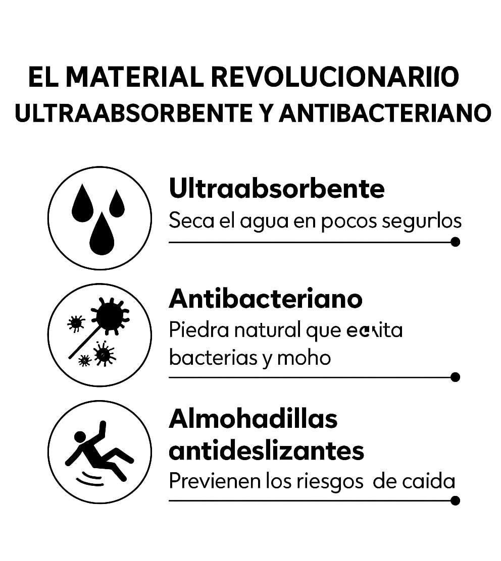 DAMDAM GO Alfombra de Diatomita 39x60cm Gris, Roca Natural Porosa, Ligera y Rígida, Ultra Absorbente, Antideslizante, Higiénica, Contemporánea y Fácil de Limpiar