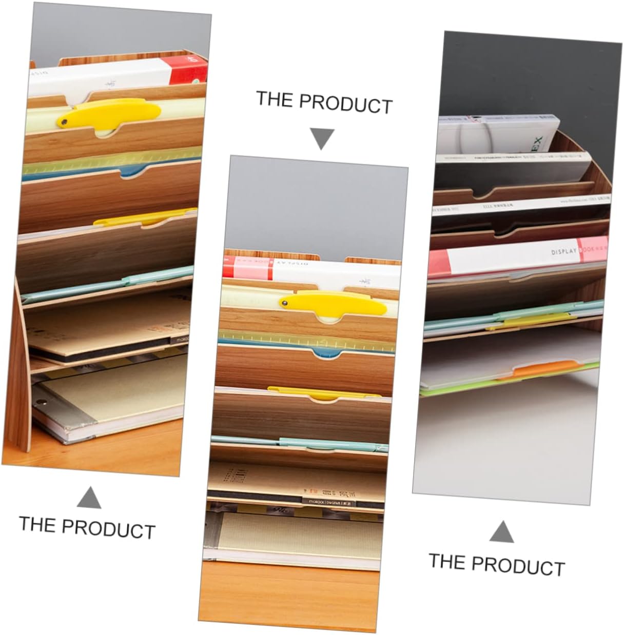 1Pc Fan Shaped Wooden Book Rack Office Storage Shelf for Files Multi Compartment Design for Study and Workspace Organization Cherry Finish