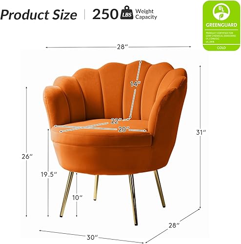 Miniatura 2 de HULALA HOME Silla decorativa moderna de terciopelo con respaldo en forma de concha, lindo sillón para sala de estar y dormitorio con patas doradas,