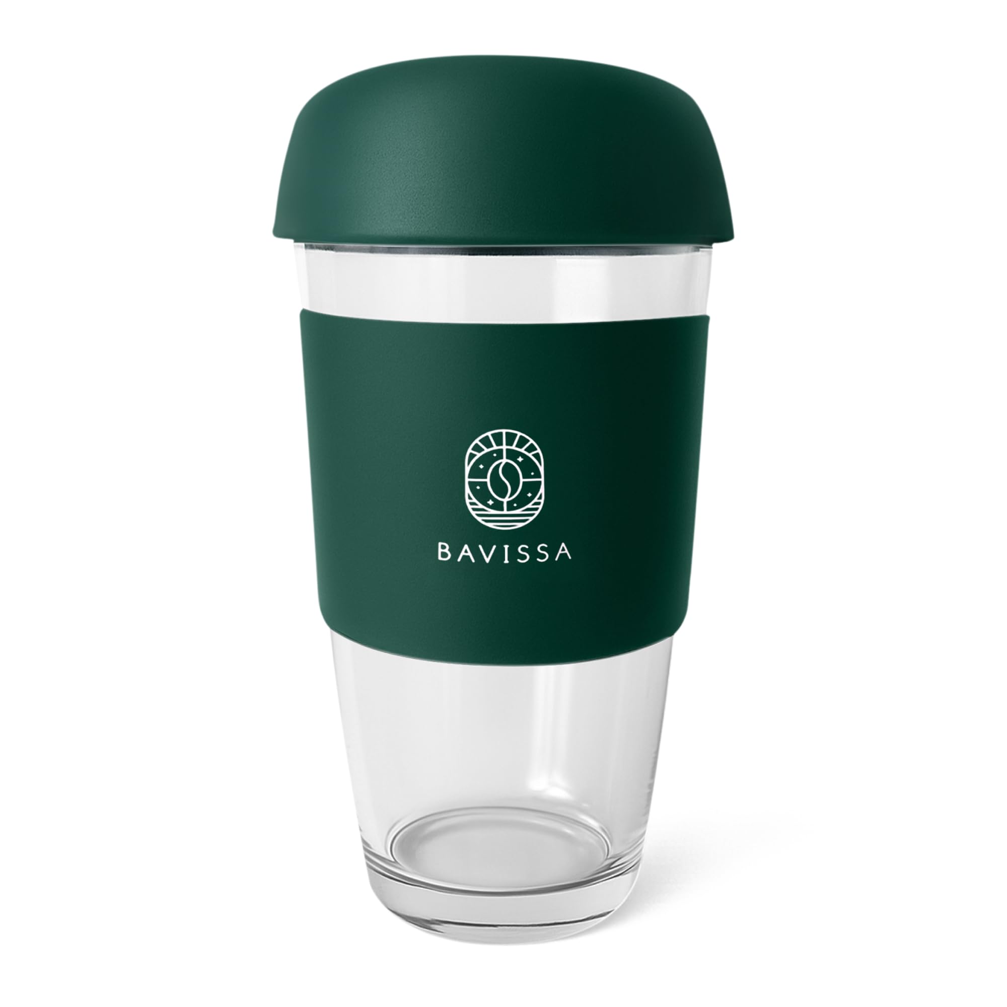 Tasse à café réutilisable en verre 500ml avec couvercle amovible et manchon silicone vert foncé
