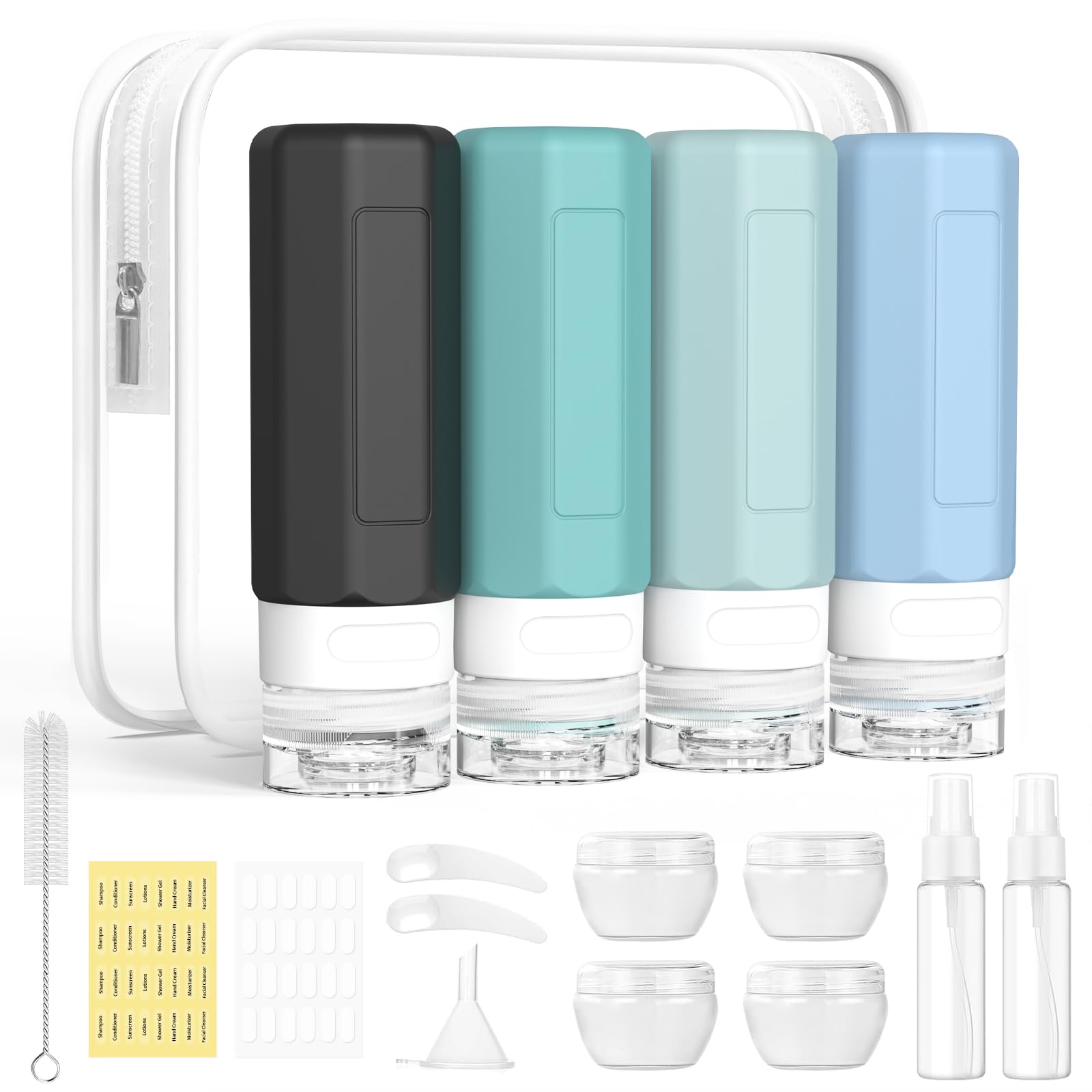 Redfly 17Pack Travel Containers for Toiletries, TSA Approved Silicone Travel Shampoo and Conditioner Bottles, Leak Proof Refillable Squeeze Bottles Traveling Essentials for Women &amp; Men - Grey