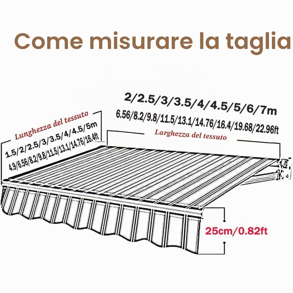 Tendone Parasole In Tela, Panno Di Ricambio Per Tenda Da Sole 300x250/400x350/500x350cm Telo Per Tenda Da Sole Retrattile, Tessuto Per Tende Da Sole In Poliestere Impermeabile(Stripe,3x2.5m/9.8x8.2ft)
