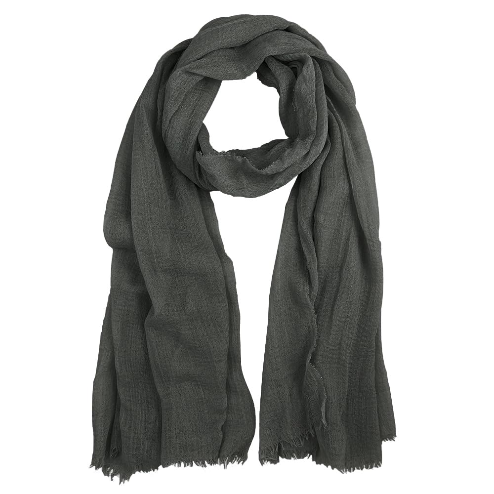 Summer Cotton Blend Crinkle Vintage Soft Scarf with Fringed Edges 35" × 70"