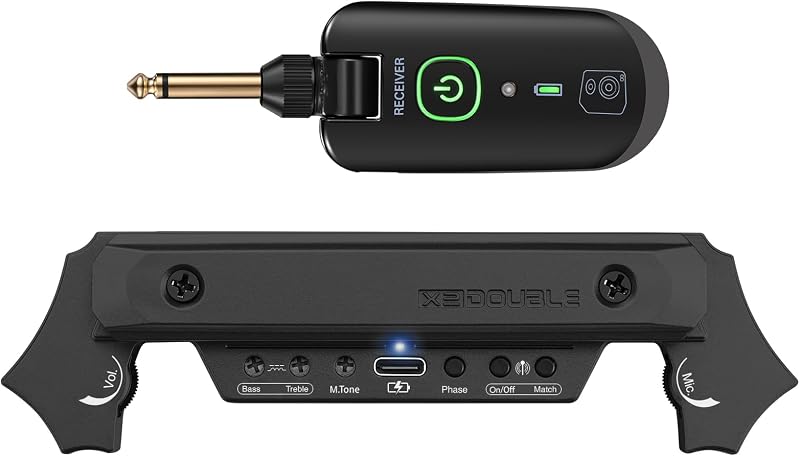 Wireless Acoustic Guitar Pickup Rechargeable Magnetic And Microphone Soundhole Pickup For Acoustic Guitar Build-In Volume Control(Black)