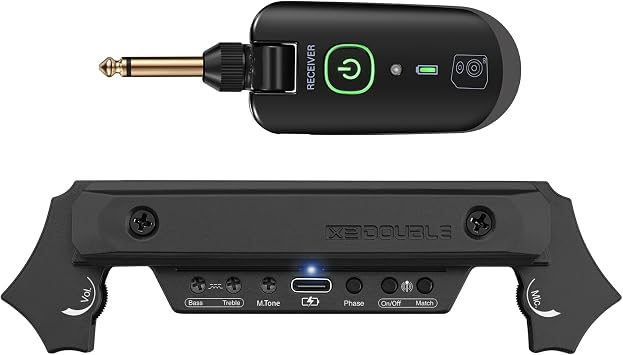 Wireless Acoustic Guitar Pickup Rechargeable Magnetic And Microphone Soundhole Pickup For Acoustic Guitar Build-In Volume ControlBlack
