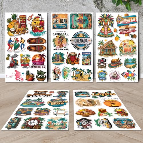 Image of Caribbean Paradise Travel Stickers 50 Pieces Vinyl Waterproof Decal for Laptop Water Bottle Phone Car Window Stakeboard Scrapbook Tropical Cruise Sticker Gifts