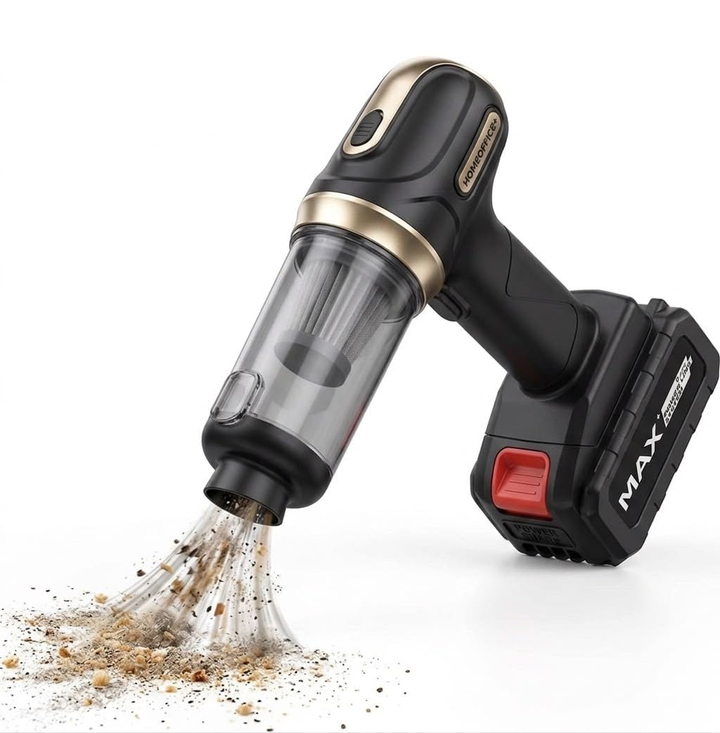 DIABLOW 21V Aspirapolvere Auto Potente, per Tavolo Casa Ufficio e Ristorante Pulizia Interni Auto Caricatore da Rete e Accendisigari Aspiratore Soffiatore Portatile 2 Velocità 2 Batterie Rimovibili