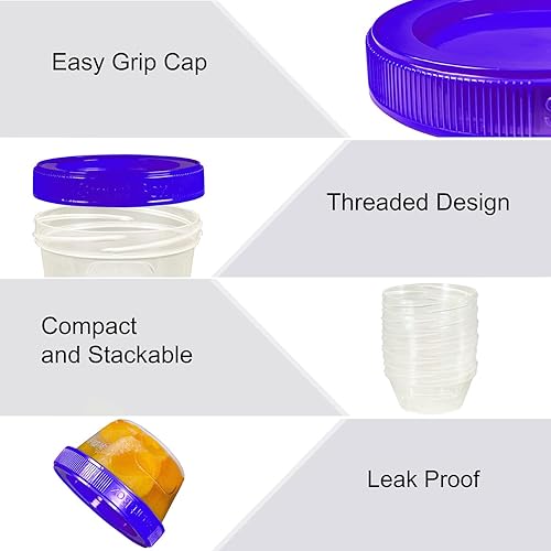 Miniatura 3 de ARNO Recipientes de alimentos con tapa de rosca y sellado, organizador de almacenamiento con tapa giratoria, 2.0 onzas, juego de 6 sin BPA (violeta)