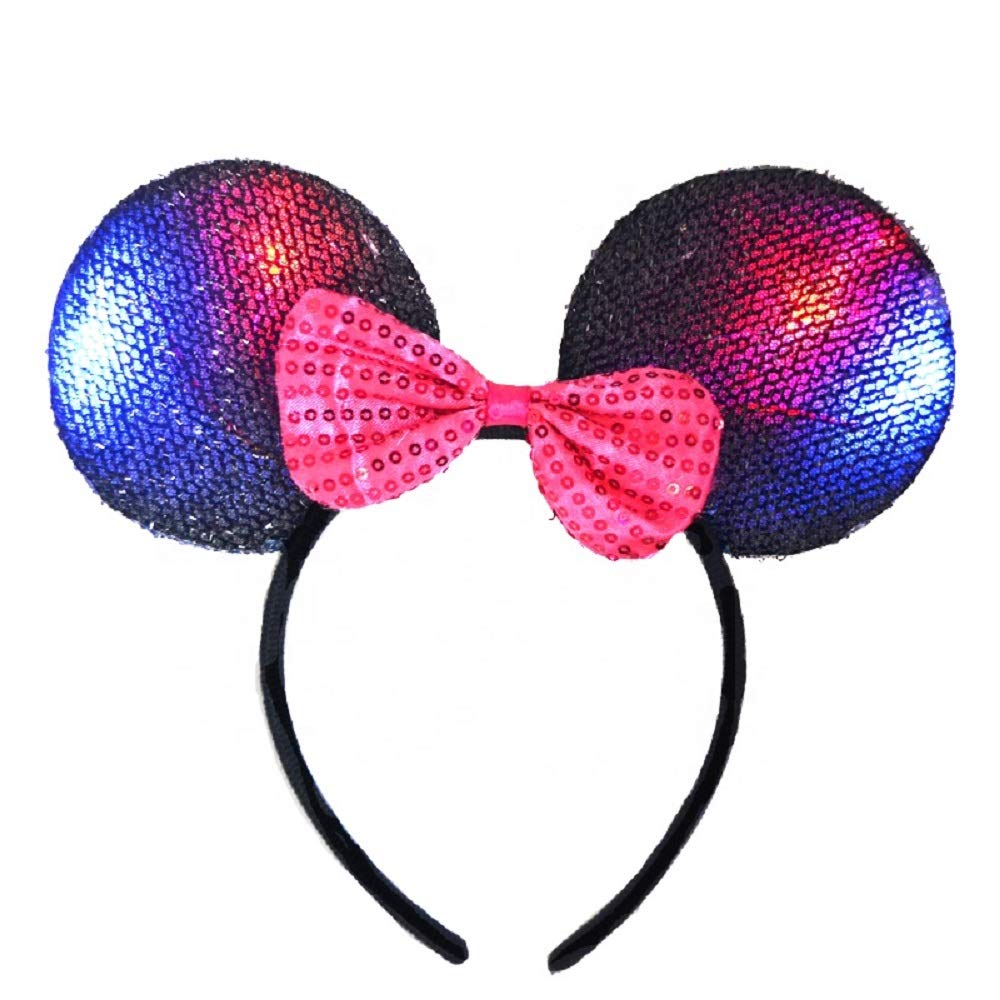 Light Up LED Flashing Mouse Head Ears Headband Costume (Black)