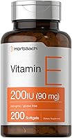 Vista 1 de Horbäach Cápsulas de cápsulas blandas de vitamina E de 200 UI Suplemento de 90 mg 200 unidades Fórmula sin OMG y sin gluten