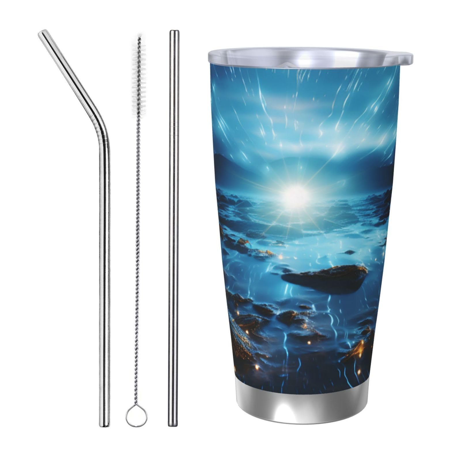 Tasse à café isotherme double paroi 591ml en inox avec paille réutilisable
