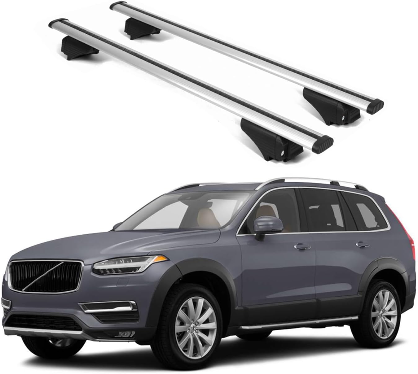 ERKUL Roof Rack Cross Bars for Volvo XC90 2016-2026 | Aluminum Crossbars with Anti Theft Lock for Rooftop | Compatible with Raised Rails - Silver