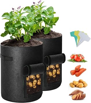 10 Gallon Plant Bags, 2 Pack Planting Pouch Breathable Non-Woven Fabric Grow Pot Garden Heavy Duty Plant growing Bags with Handles and Access Window Black