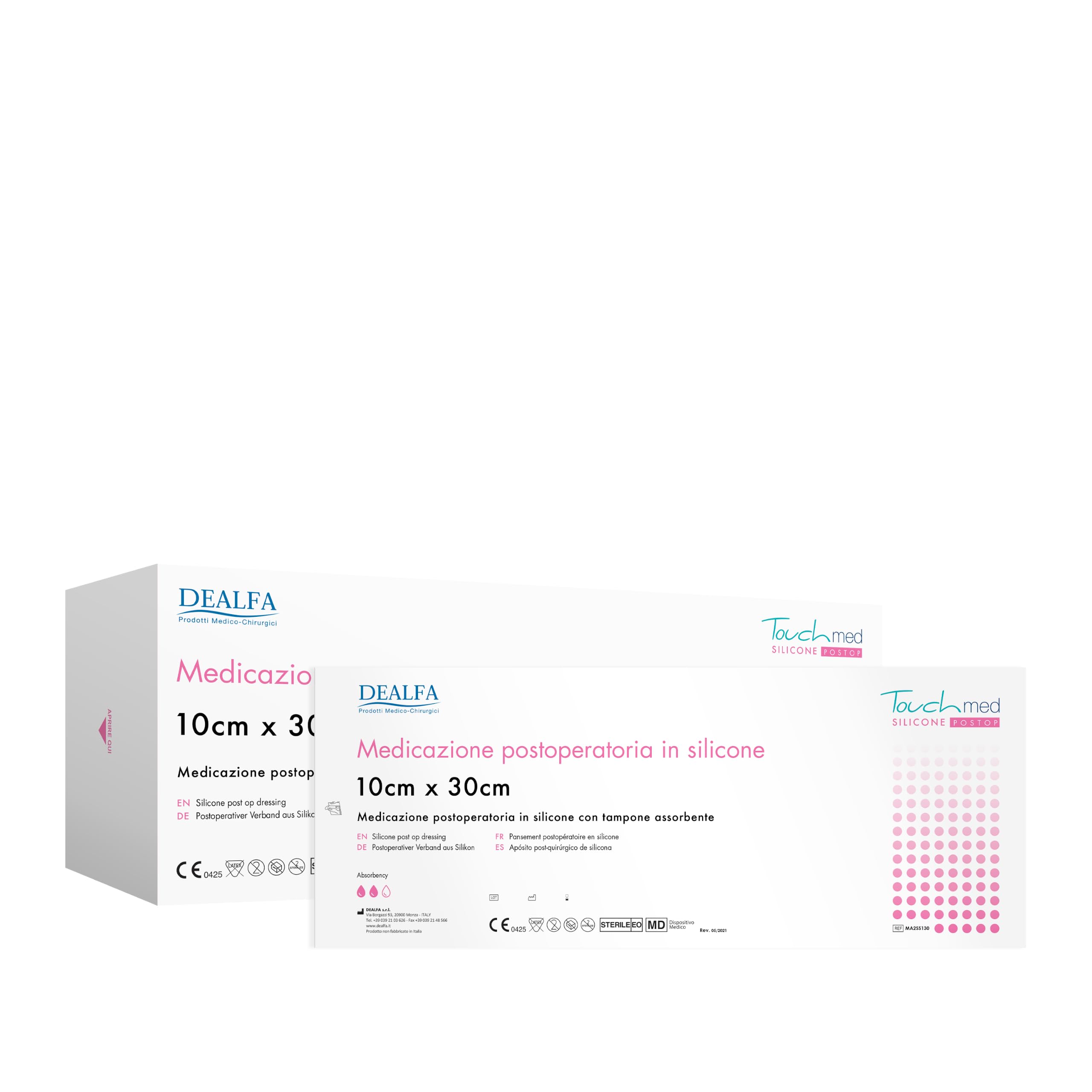 TOUCHMED Medicazione Sterile Adesiva in Silicone con Compressa Assorbente - 10x30 cm - Traspirante e Impermeabile - PAD Antiaderente - Monouso - Confezione da 10 Buste