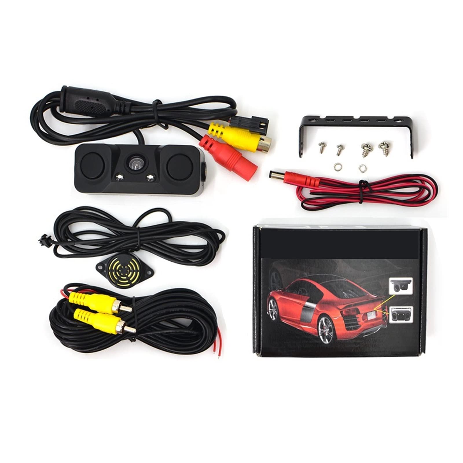 Sensor De Aparcamiento For Coche 3 En 1, Cámara De Visión Trasera De Marcha Atrás con 2 Sensores De Detector De Radar, Indicador De Zumbador, Alarma, Cámara De Coche
