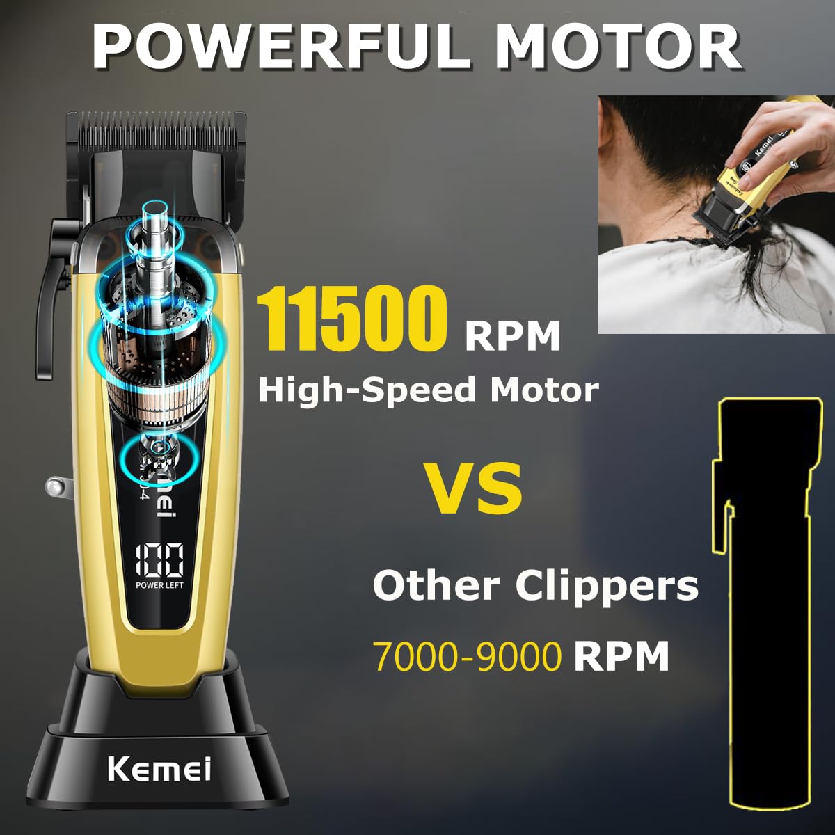 KEMEI 90-4 Professional Hair Clippers for Men 11500 RPM Barber Clippers with LED Display - Image 2