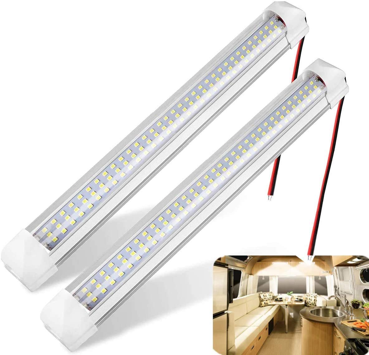 12 Volt LED Lights Bar, Daylight 6000K 13.4 Inch 99 LED 5W 500 Lumens, LED Car Interior Light Strip with Switch for RV Boat Trailer Camper, Pack of 2