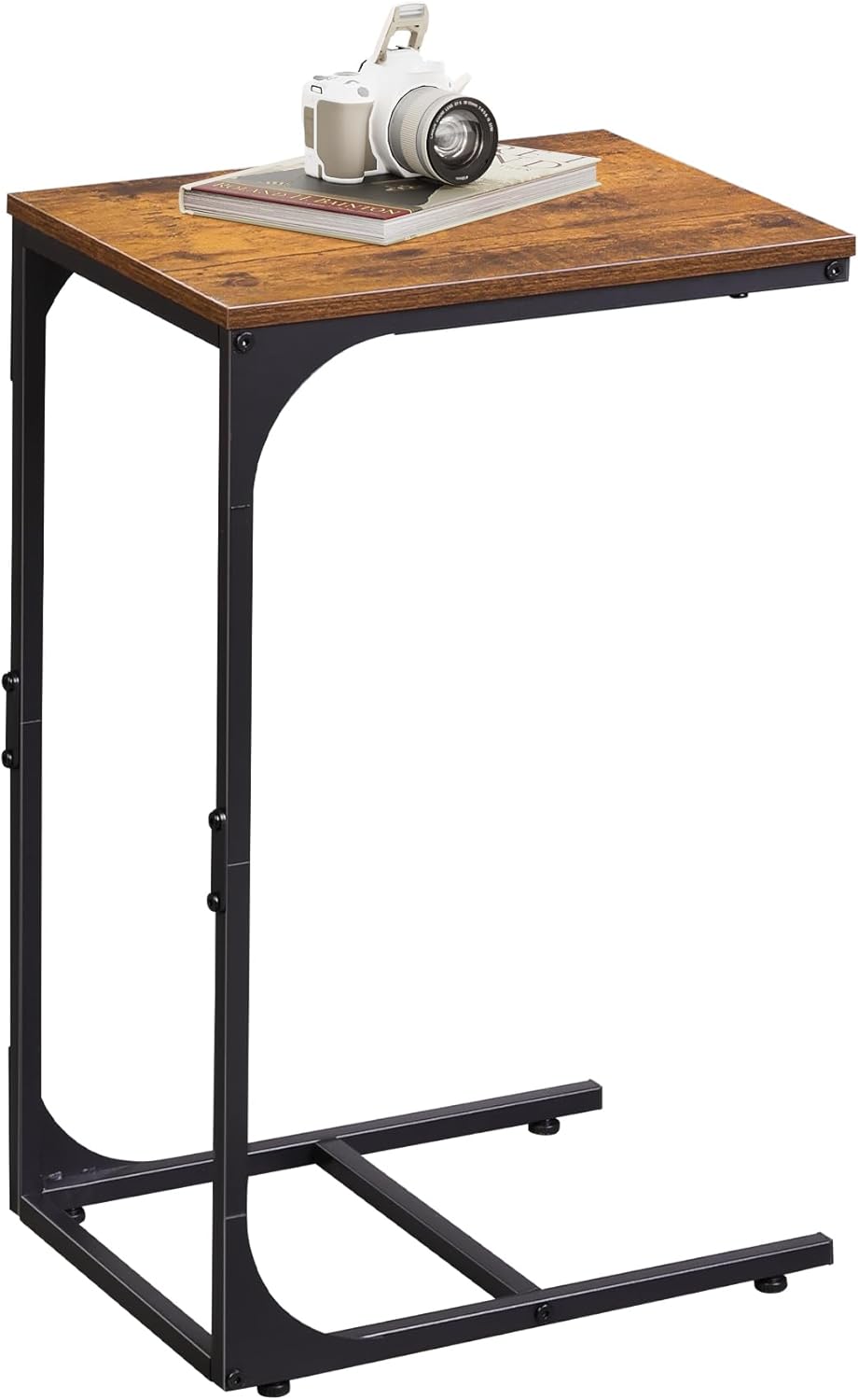 WLIVE C Shaped End Table, Small Couch Side Tables with Metal Frame That Slide Under, Sofa Table TV Tray for Living Room, Bedroom, Rustic Brown
