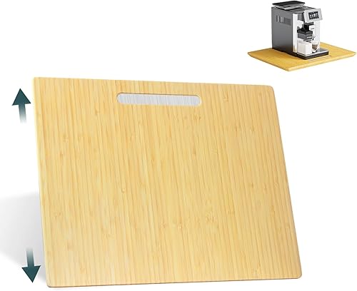 Mino Kesper Bandeja deslizante para cafetera, deslizador de electrodomésticos de bambú con ruedas de goma, bandeja enrollable para encimera de