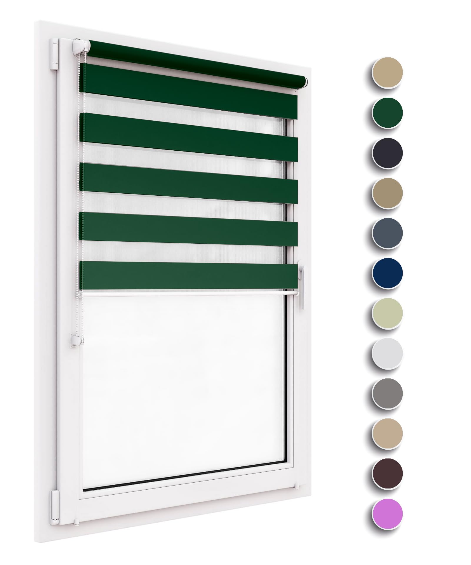 Rolety Stylo Dzień-Noc - Okienna Bez Wiercenia - Prosty Montaż - Na Lince - Półprzezroczyste - Zaciemniające - Wewnętrzne - Butelkowa Zieleń 80x220 cm