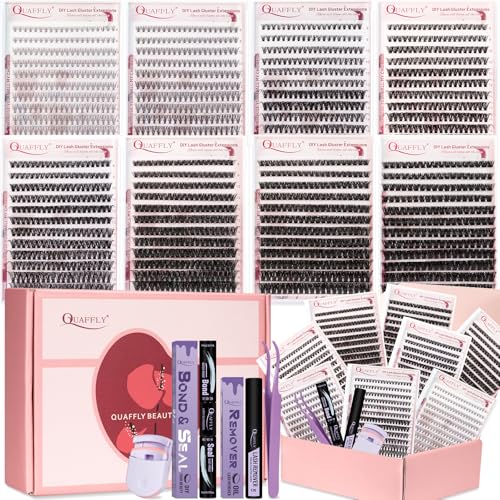 Valentine's Day Eyelash Gift Set 1896Pcs DIY Lash Extension Kit With 8 trays of mixed-style lashes Bond&Seal Remover Tweezer Lash Curler Individual Lash Set for Easy At-Home Use(8-18mm D-Curl)