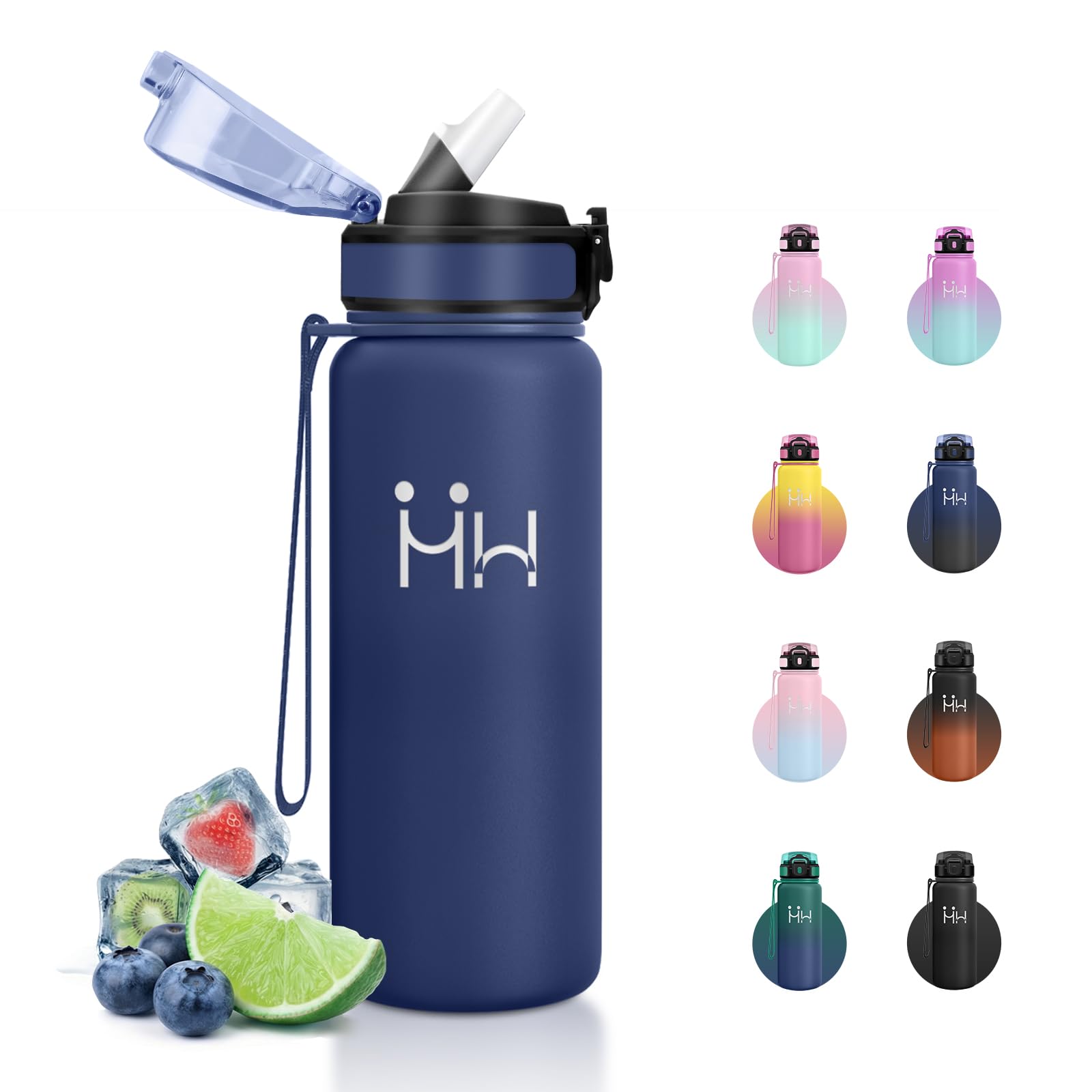 JAPORIA Stainless Steel Water Bottle 750 ml Thermal Water Bottle with Drip Straw BPA Free Ideal for Camping and Office
