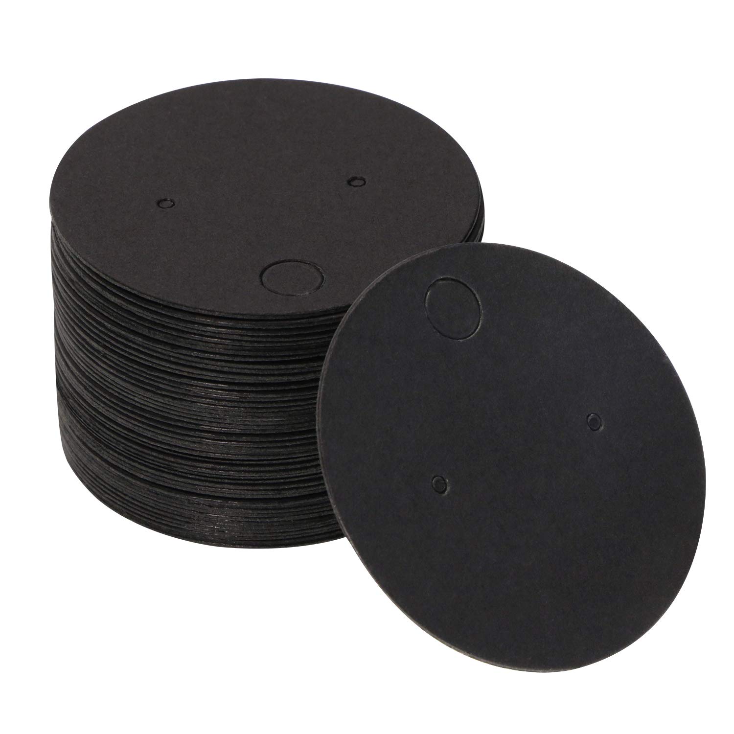 Shapenty 4cm Diameter Small Round Blank Kraft Paper Ear Studs Earring Display Cards Price Label Tag Jewelry Cards Holder, 50PCS (Black)