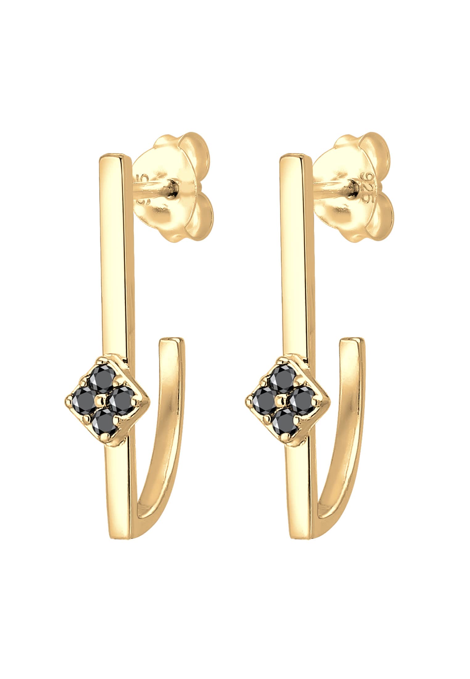 Elli DIAMONDS Earrings Women Hanger Geo Black Diamond (0.12 ct.) in 925 Sterling Silver