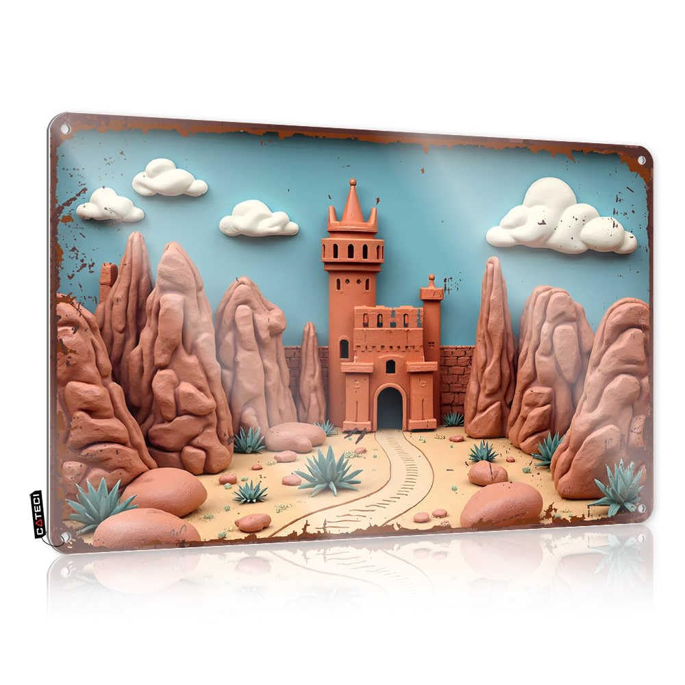 Fzfn Men's Colour Cave Decor Funny Vintage Signs Haves | Desert Castle With Cacti And Rocky Mountains Pretty Outdoor Decoration(30X40cm)