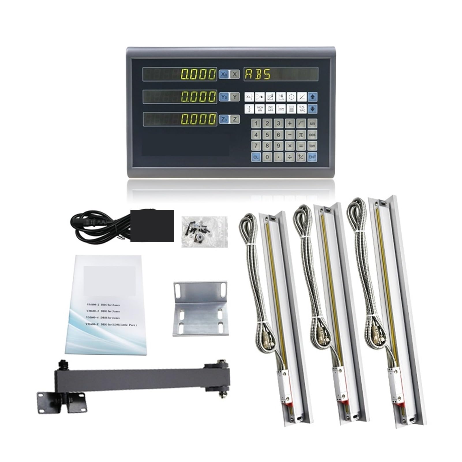 DISIROU Linear Scale Encoder, Complete 3 Axis Kit/Unit/Set Digital Readout with 3 PCS 5u Linear Scales/Encoder/Sensor Dimensions for Milling/Lathe for Lathe Milling(One Piece Display)