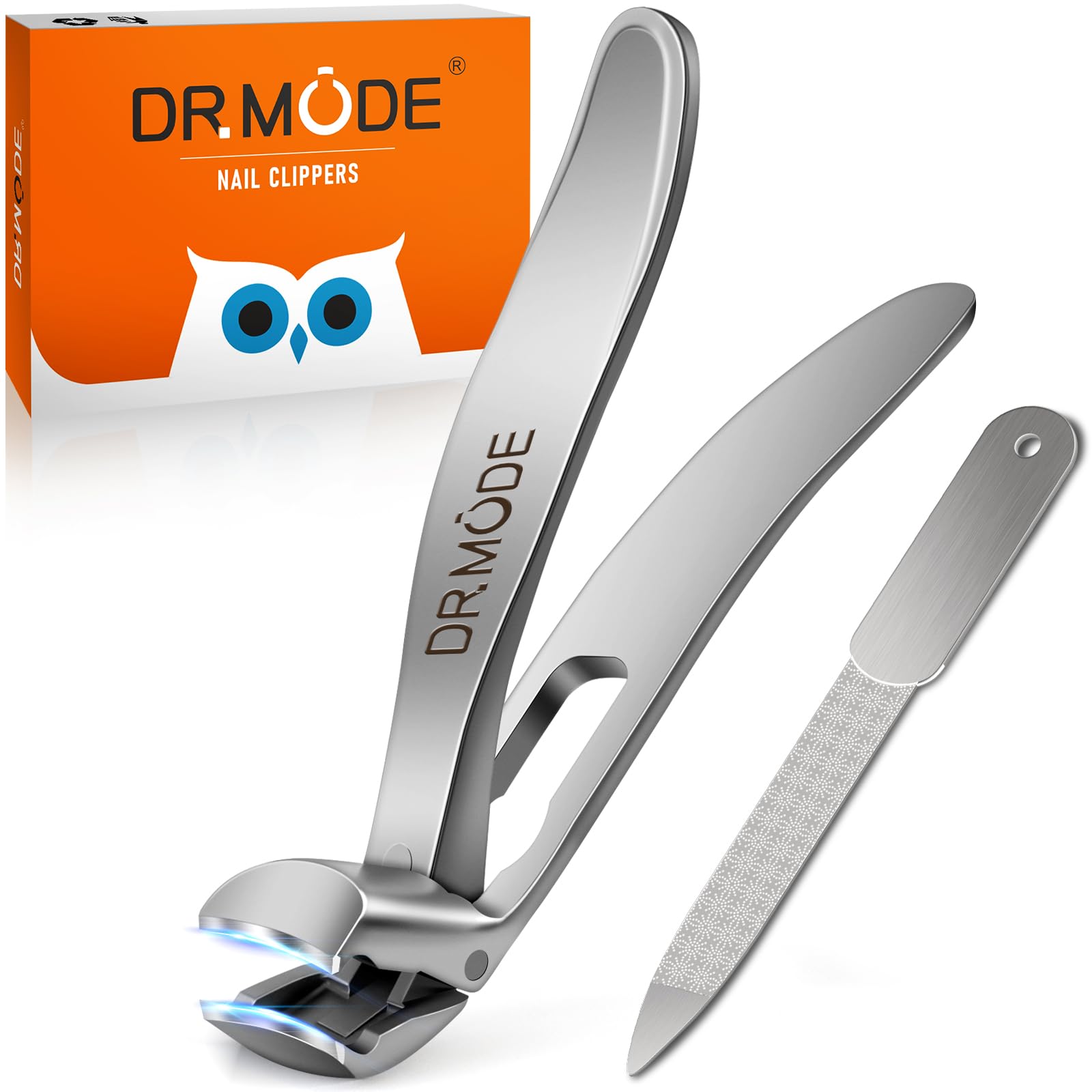 Nail Clippers for Thick Nails Seniors, DRMODE Angled Head Ergonomic Toe Nail Clippers with Wide Opening, Precision Large Finger Nail Clipper with Catcher Heavy Duty Nail Cutter Trimmer for Men Women