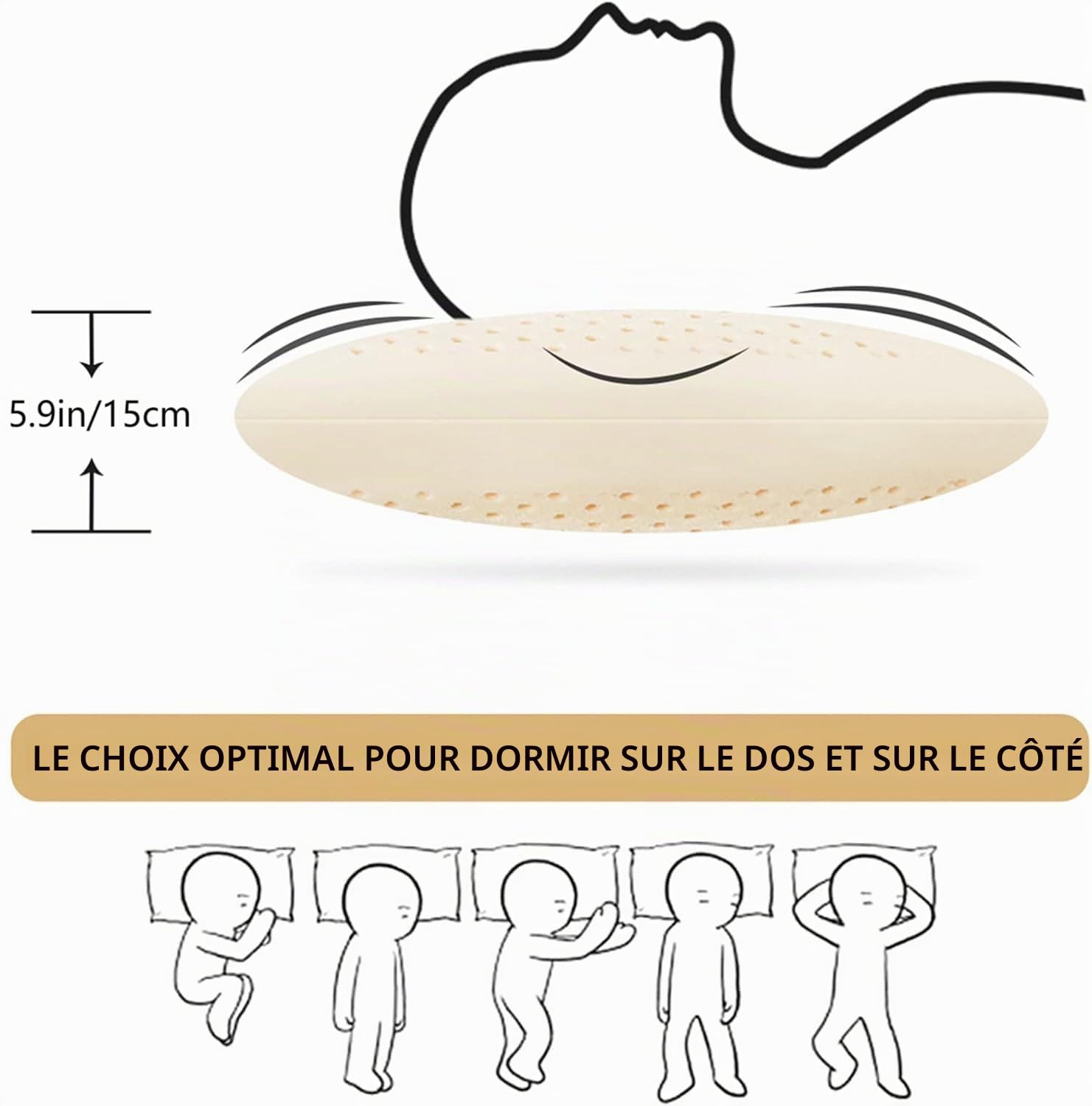 Talatex Dunlop Oreiller en latex 100 % naturel, aide à soulager la pression, les douleurs au cou et aux épaules, sans produits chimiques en mousse à mémoire de forme, cadeau idéal (fermeté moyenne