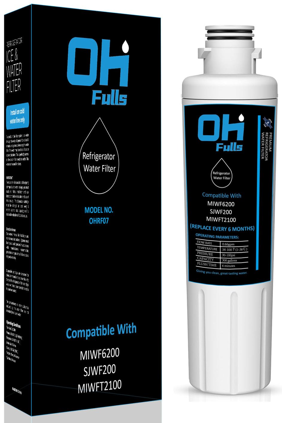 OHFULLS MIWF6200 Water Filter Replacement, Compatible with Midea MIWF6200, Sharp SJWF200, SJG2254FS, Thor Kitchen WF200, MIWFT2100, MRS26D5AST, MF-2008-R2, RFM-W-36, 1-Pack