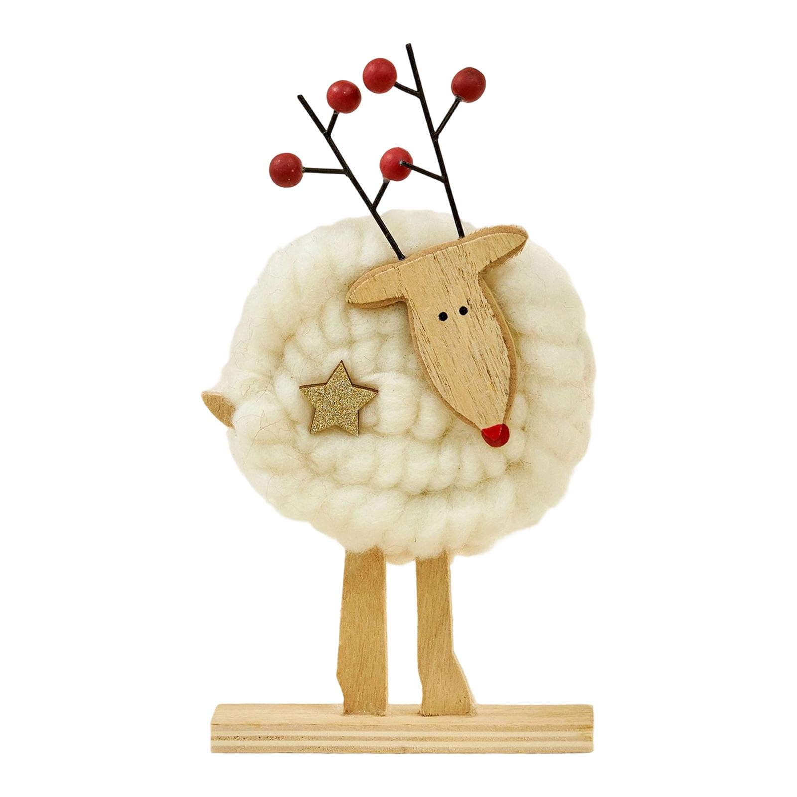 Tsophreniq Felt Reindeer Santa Figure Ornament with Wood Base for Home Mantels Christmas Decoration