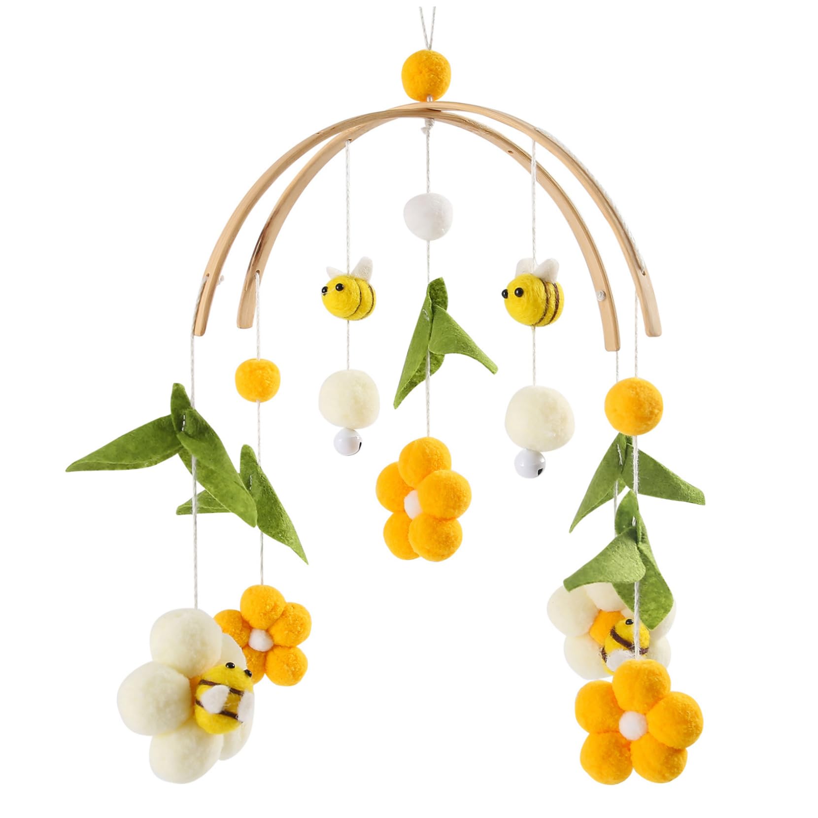 Baby Crib Mobile Hanging Boho Flowers Bees with Bell Soothe Toy Nursery Decor for Infant