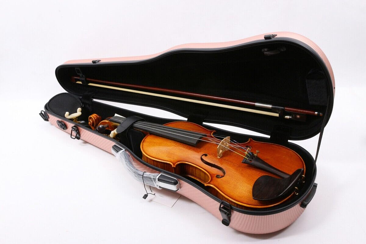 YoungMonic 4/4 Full Size Violin Case Carbon Fiber Violin Box Lightweight Colourful Case with Strong Strap Violin Bag (Rosegold)
