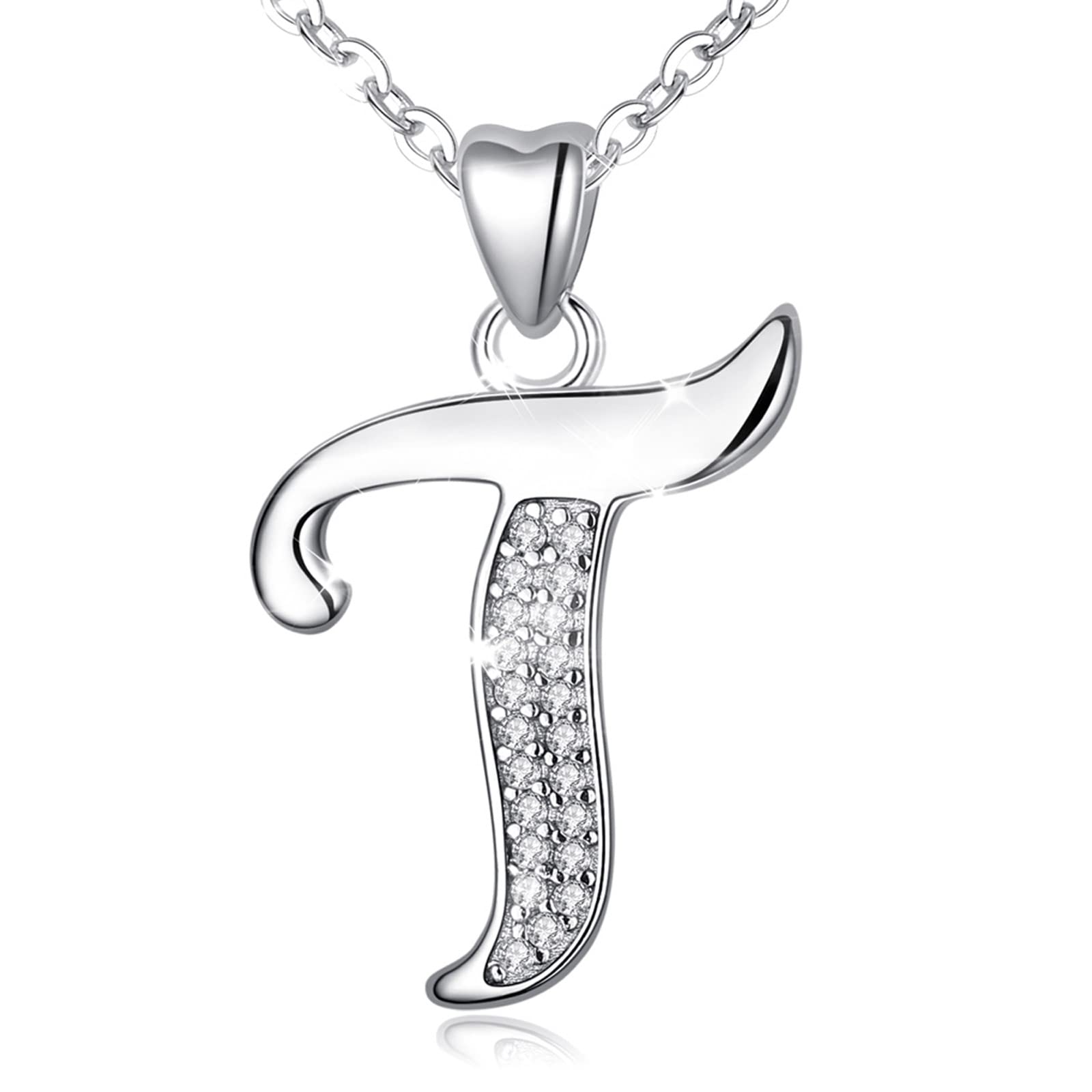 Initial Necklace Sterling Silver Letter Necklace Letter Alphabet Personalised Pendant Jewellery with Cubic Zirconia Gifts for Women Girls AEONSLOVE