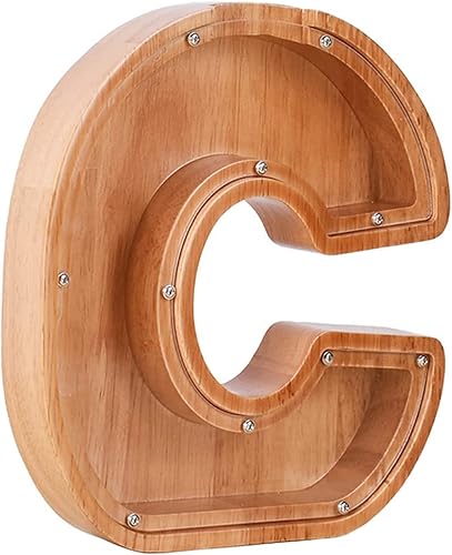 Alcancía de madera con letras para niños y niñas, 26 letras del alfabeto, caja de ahorro de dinero, regalo de cumpleaños para niños y adultos C
