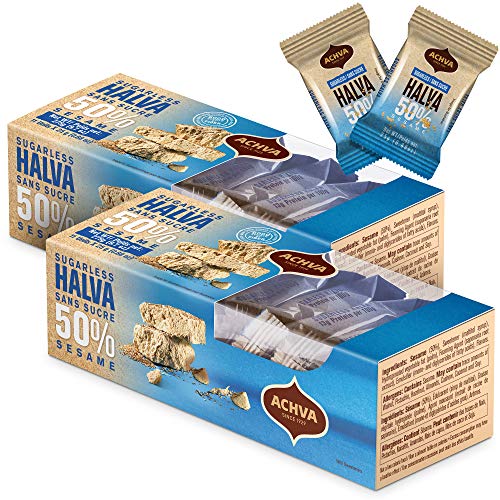 Variety Pack of Halvah Marble, Vanilla, and Walnut Israel Candy Bars Vegan-Friendly, Certified Kosher Snacks with No Dairy or Gluten by Achva, 25 g. Each (Halvah Sugarless Pack of 2)