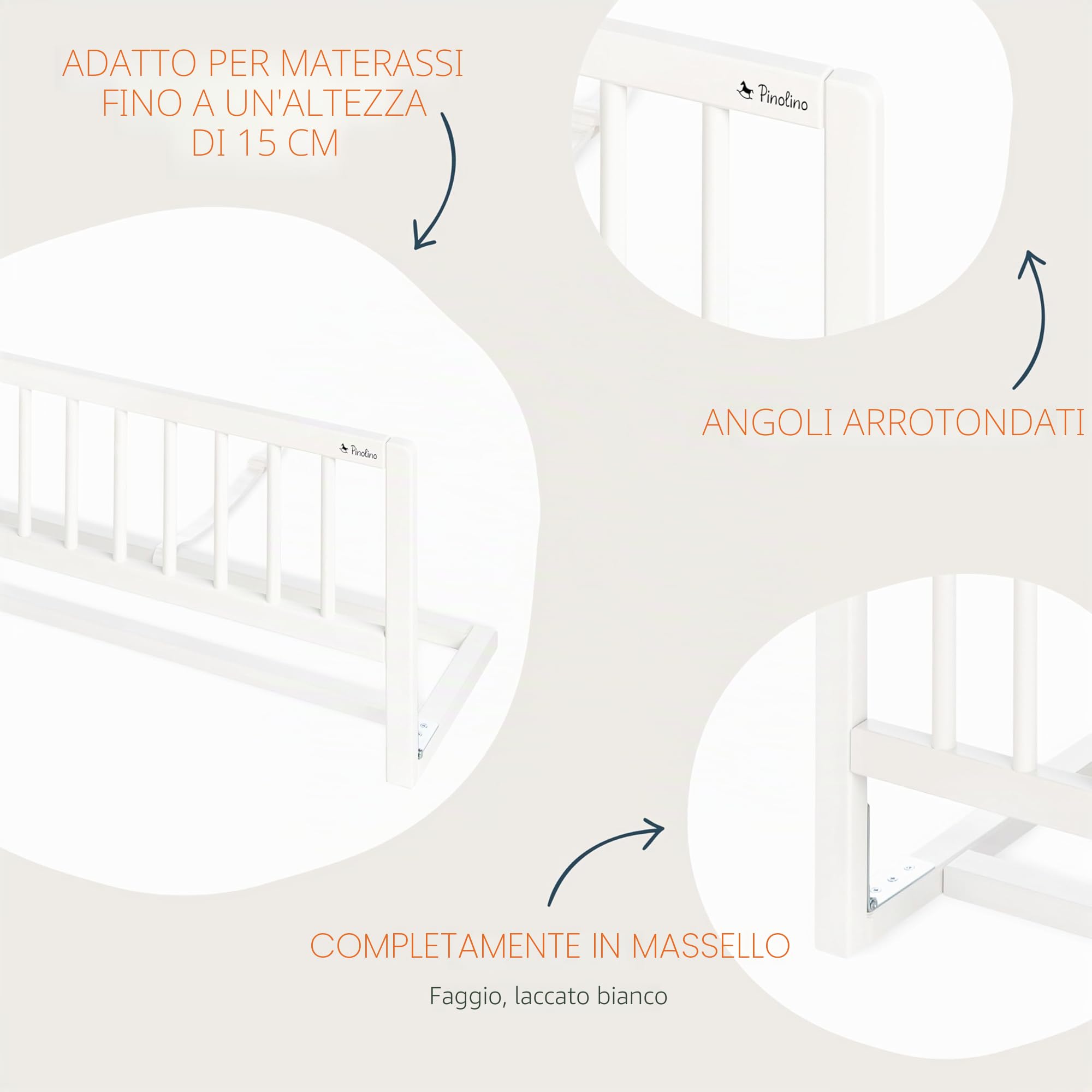Pinolino Recinto di sicurezza per culla, recinto di sicurezza pieghevole, cameretta per bambini, protezione anticaduta, 90 x 32 x 36 cm, bianco