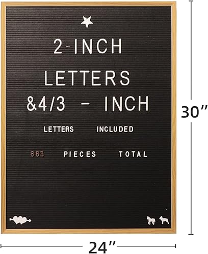 Miniatura 2 de INNOVART Tablero de letras extra grande de 24 x 30 pulgadas, tablero de letras de fieltro negro con marco de roble macizo, tablero de menú con