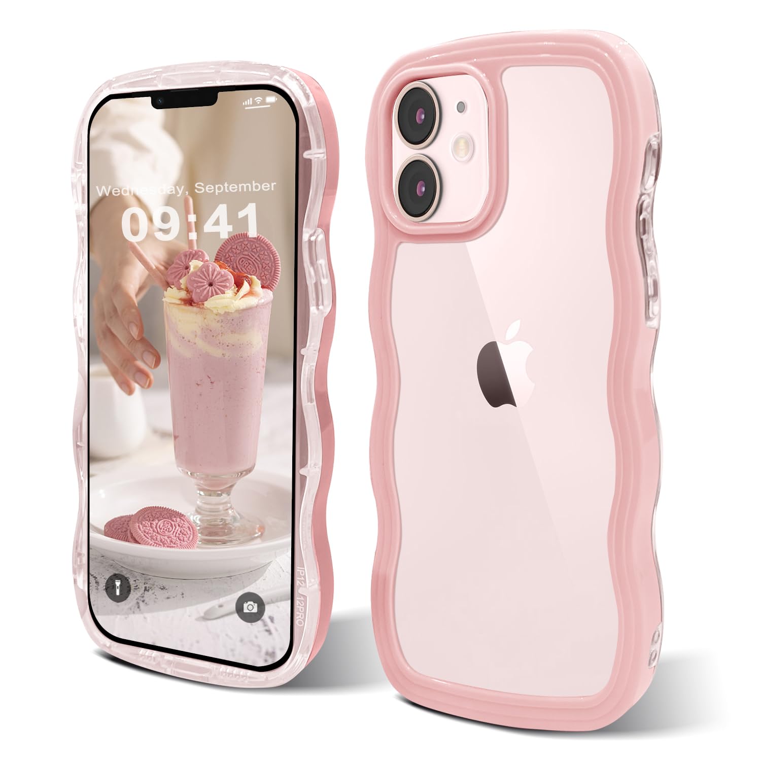 ORDACase for iPhone 12 - Cute, Wave Frame Curly Shape Shockproof Hard PC Phone Cover for Women and Girls - Compatible with iPhone 12/12 Pro (6.1 inches) - Pink