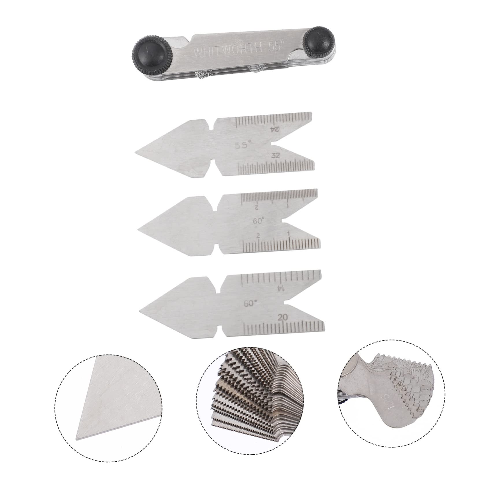 MUCKLILY 4pcs Thread Gauge Center Gauge Screw Pitch Measuring Tool Centre Gauge Thread Plug Gauge Gauging Thread Pitch Gauges Metric Screw Pitch Gauge Center Gage Measuring Gauge Silver