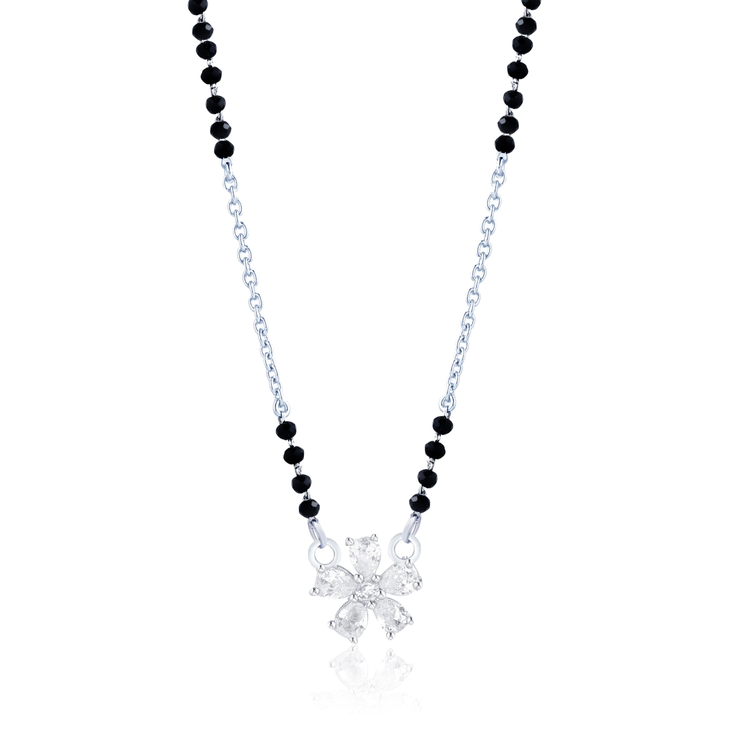 NEMICHAND JEWELS Sterling Silver Flower CZ Mangalsutra Bead Necklace with Certificate of Authenticity and 925 Stamp (B0CTFGKXNQ) Amazon Price History, Amazon Price Tracker